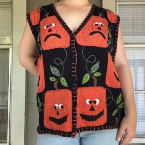 VTG 80s Bobbie Brooks Pumpkin Halloween Vest Size L
